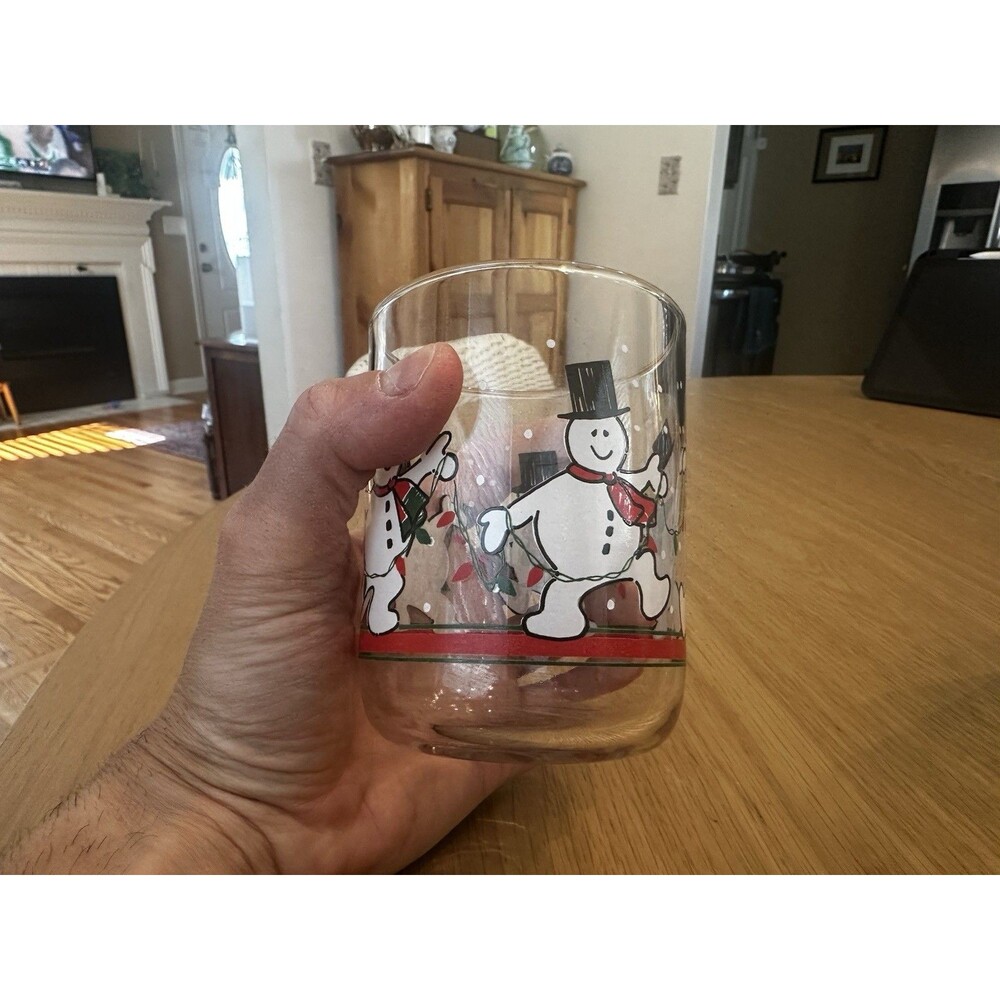 Vintage Libbey Dancing Snowman Glass Tumblers Christmas Holiday